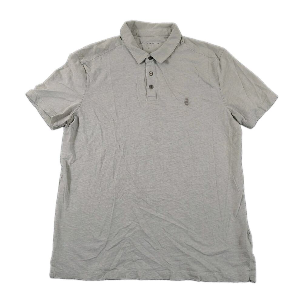 John Varvatos Polo Shirt Mens M Gray Slub Jersey Lightweight Victor Cotton EUC